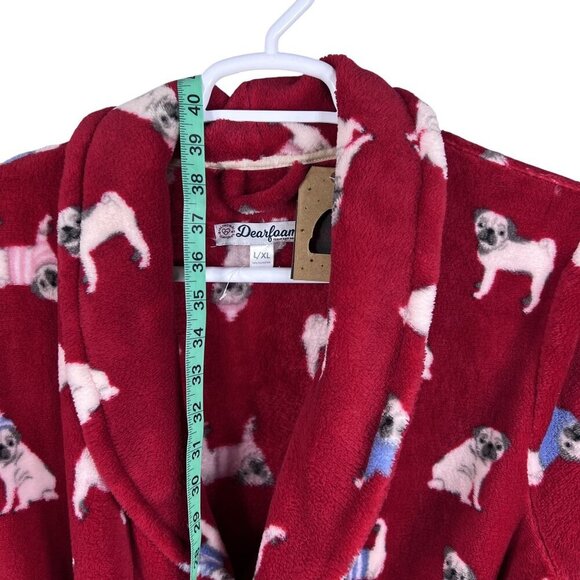 Dearfoams NWT L/XL Fleece Kimono Robe Pug Dog Print Snuggly Buddy Cozy Lounge - Picture 11 of 15